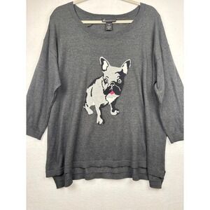 Lane Bryant Sweater Womens 18/20 Boston Terrier Dog Graphic Knit Pullover Scoop